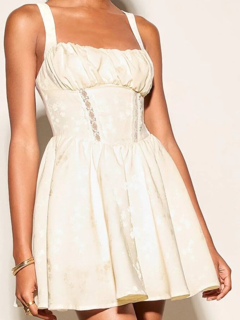 NWT Satiny floral jacquard bustier-effect mini-dress